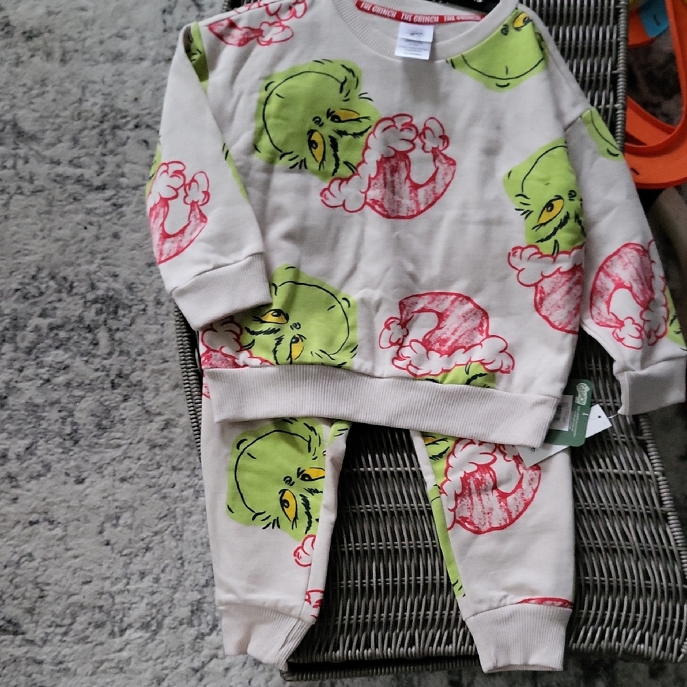 Grinch Print Toddler Sweatshirt and Pants Set